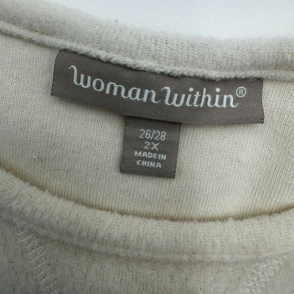 Woman Within 2X 26/28 SOFT Ivory Cream Fleece Tunic Sweater Sweatshirt Pullover - Picture 4 of 8